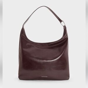 Minimalist Sleek Burgundy Brown Plum Hobo Bucket Leather Bag